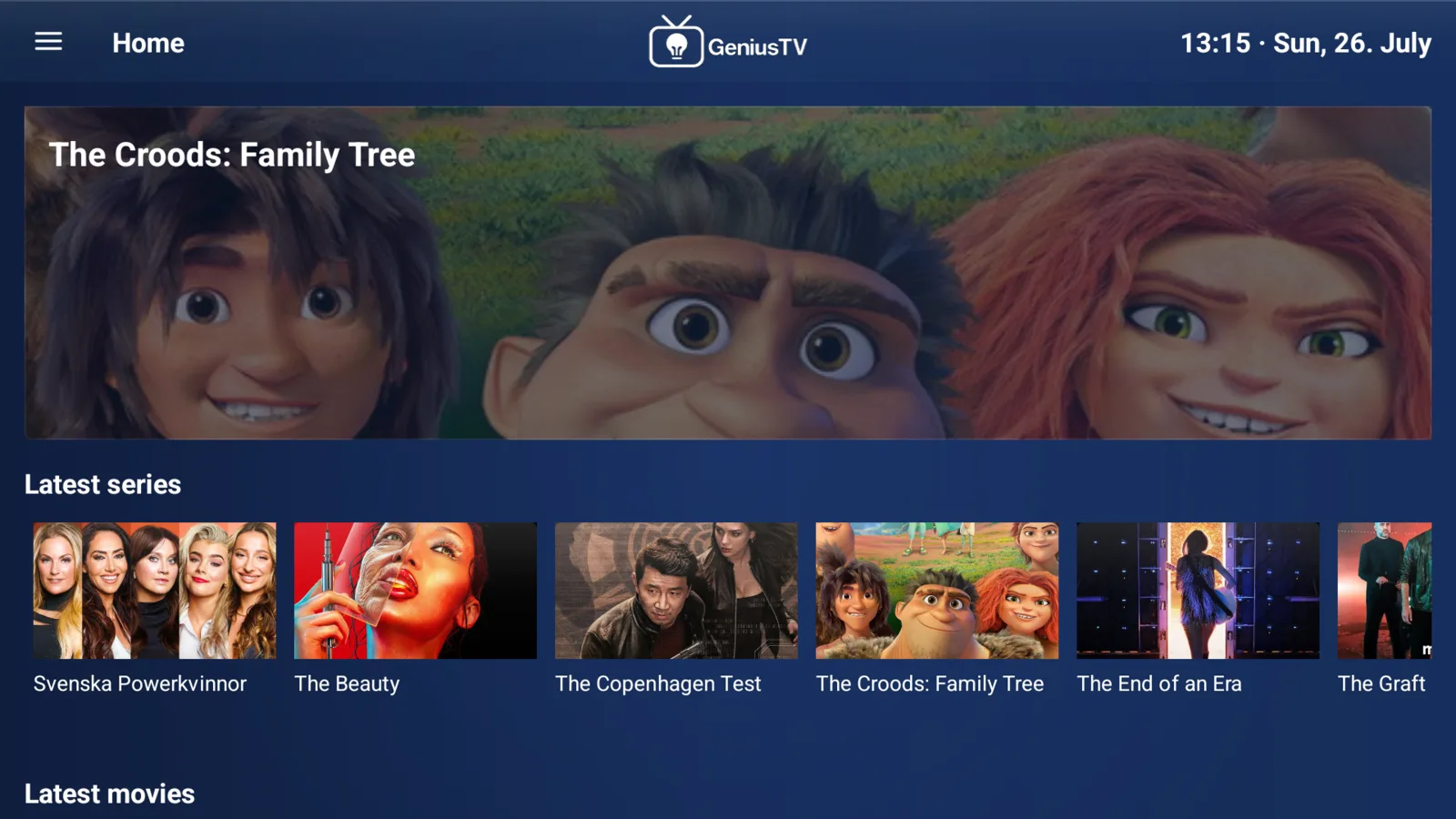 GeniusTV home screen on Android TV